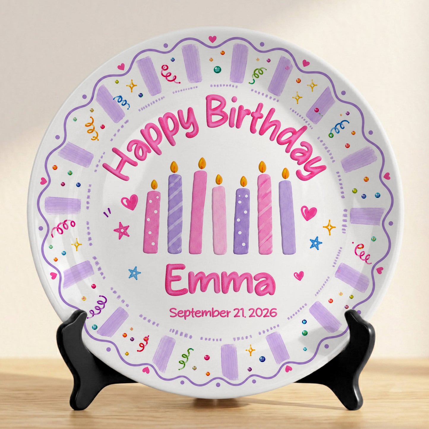 Colorful Candle Personalized Birthday Plate for Kids Custom Ceramic Keepsake Gift P86ZYS0