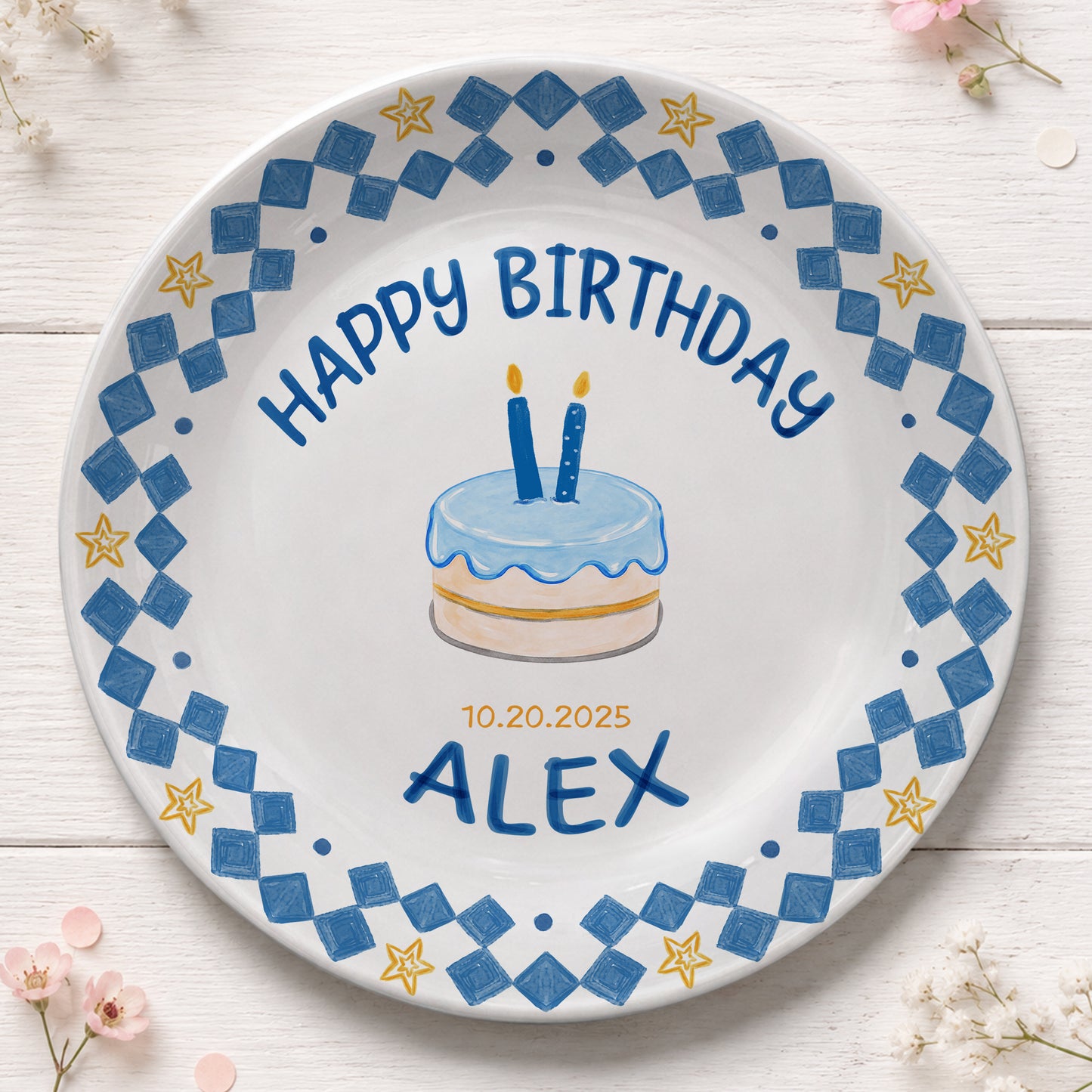 First Birthday Cake Keepsake Custom Name Ceramic Personalized Birthday Plate P821AIV0