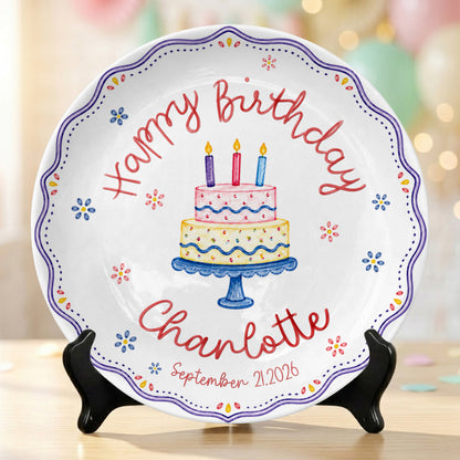 Colorful Cake Scalloped Personalized Birthday Plate for Girls First Gift P810G360