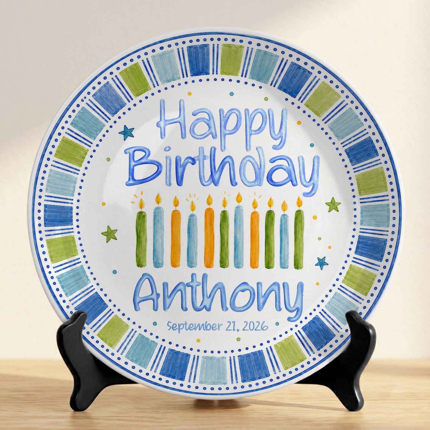 Blue Candle Celebration Personalized Birthday Plate for Kids Ceramic Keepsake Gift P728GIG0
