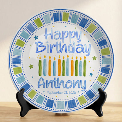 Blue Candle Celebration Personalized Birthday Plate for Kids Ceramic Keepsake Gift P728GIG0