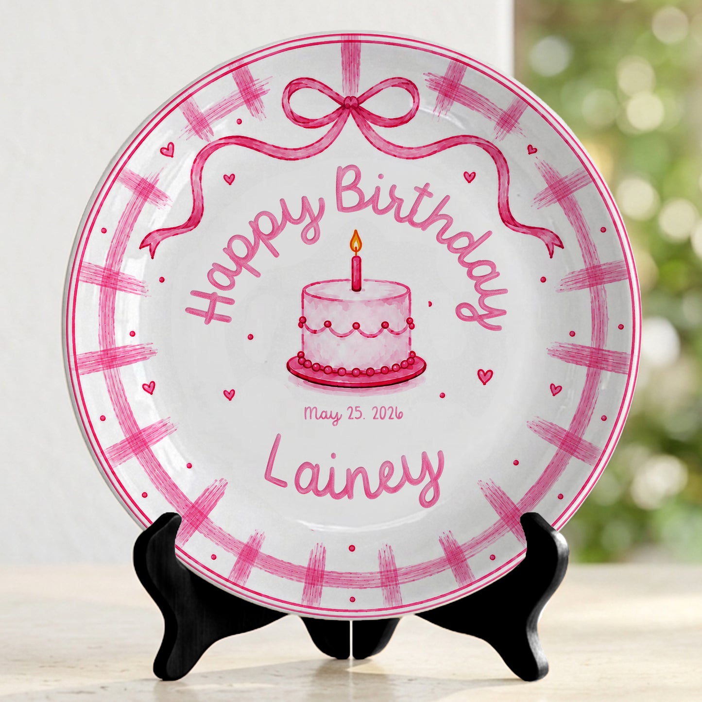 Pink Bow Personalized Birthday Plate for Girl P728KC60