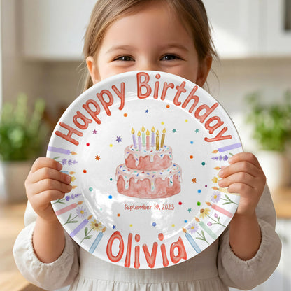 Floral Candle Cake Personalized Birthday Plate P423TT60