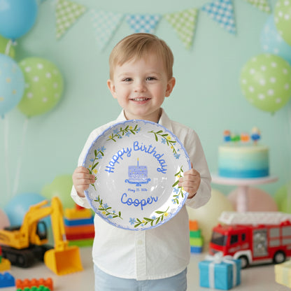 Pink and Blue Floral Plates Personalized Birthday Plate D311DZZ0