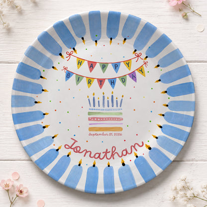 Colorful Party Banner Cake Custom Name Keepsake Personalized Birthday Plate P825IVY0
