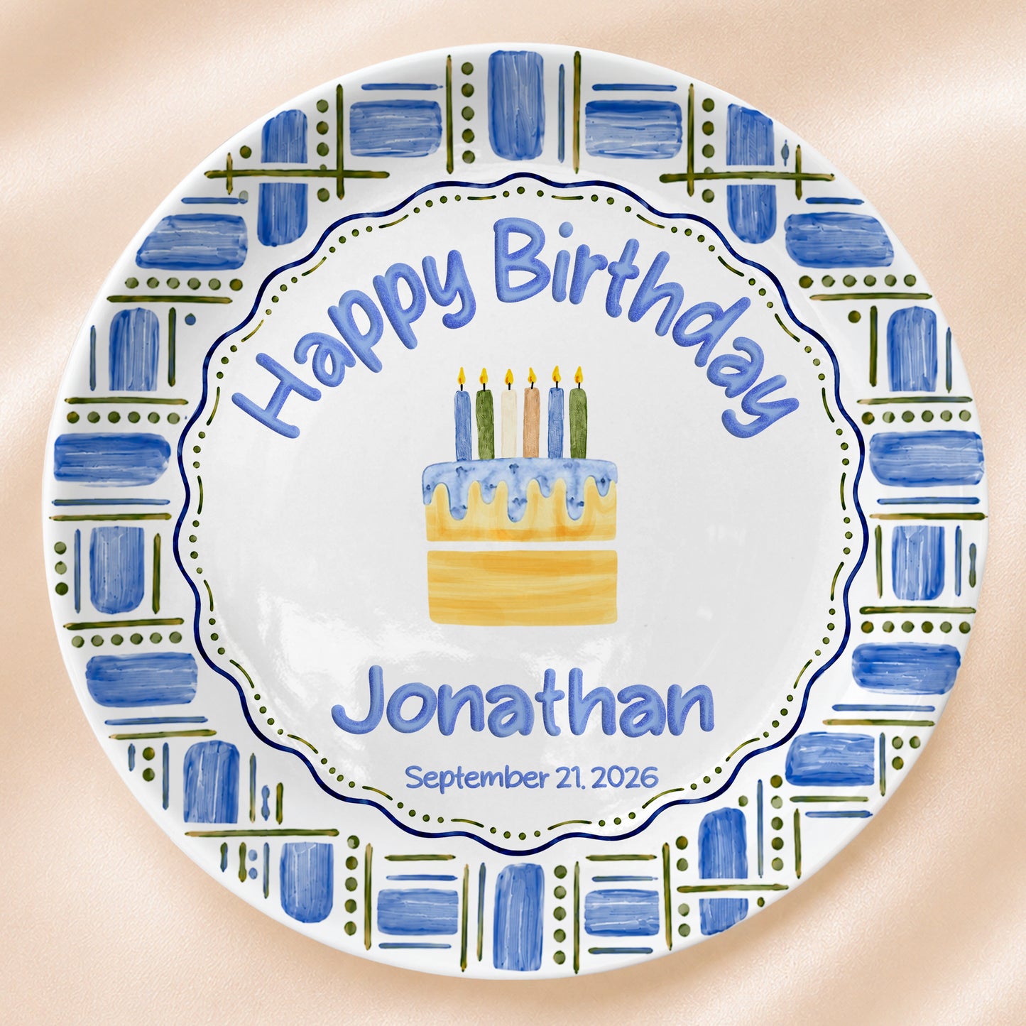 Blue Plaid Personalized Birthday Plate for Boys, Custom Birthday Keepsake Gift P730VM90