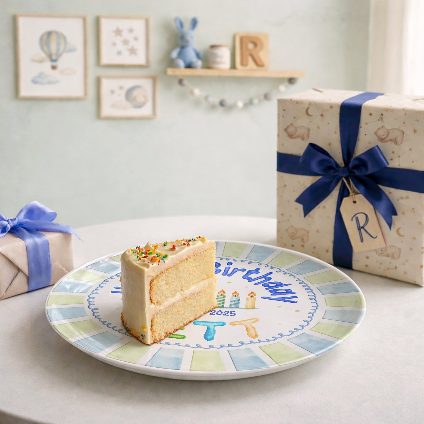 Striped Candle Personalized Birthday Plate P512JHT0