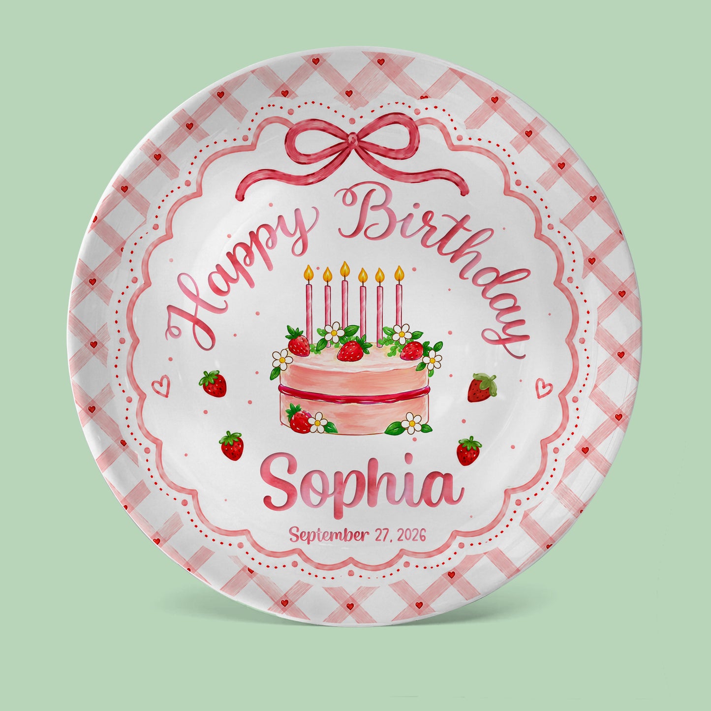 Strawberry Cake Personalized Birthday Plate for Girls, Custom Birthday Keepsake Gift P722H0R0