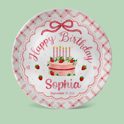 Strawberry Cake Personalized Birthday Plate for Girls, Custom Birthday Keepsake Gift P722H0R0