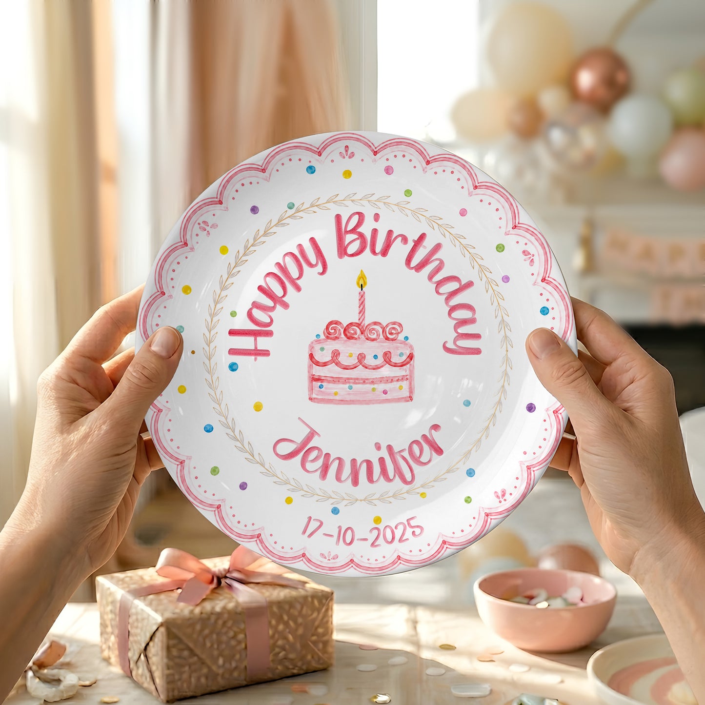 Pink Scallop Cake Personalized Birthday Plate P56DCB0