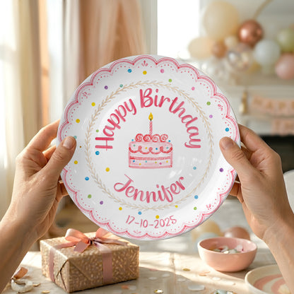 Pink Scallop Cake Personalized Birthday Plate P56DCB0