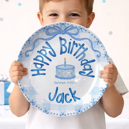Soft Blue Gingham Personalized Birthday Plate P410VFL0