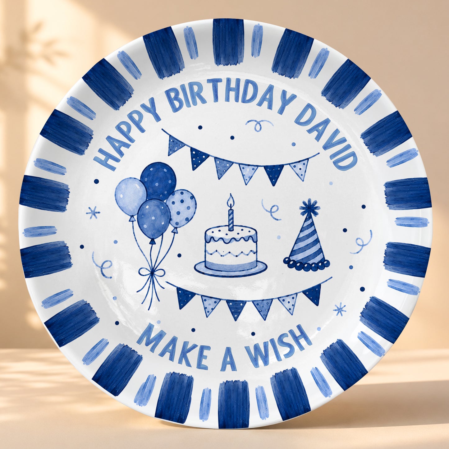 Blue Checkered Birthday Candles Personalized Birthday Plate D779CS0