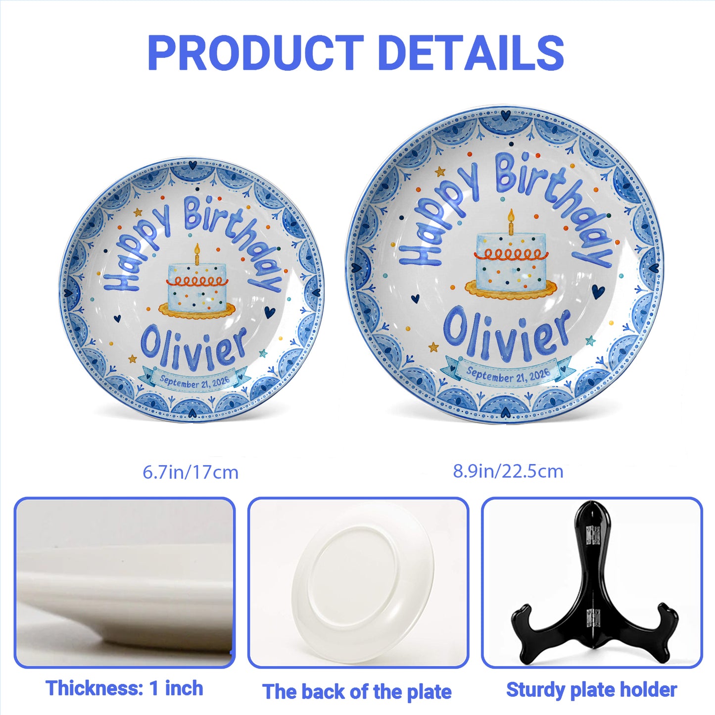 Blue Cake Celebration Personalized Birthday Plate for Kids P620NVN0