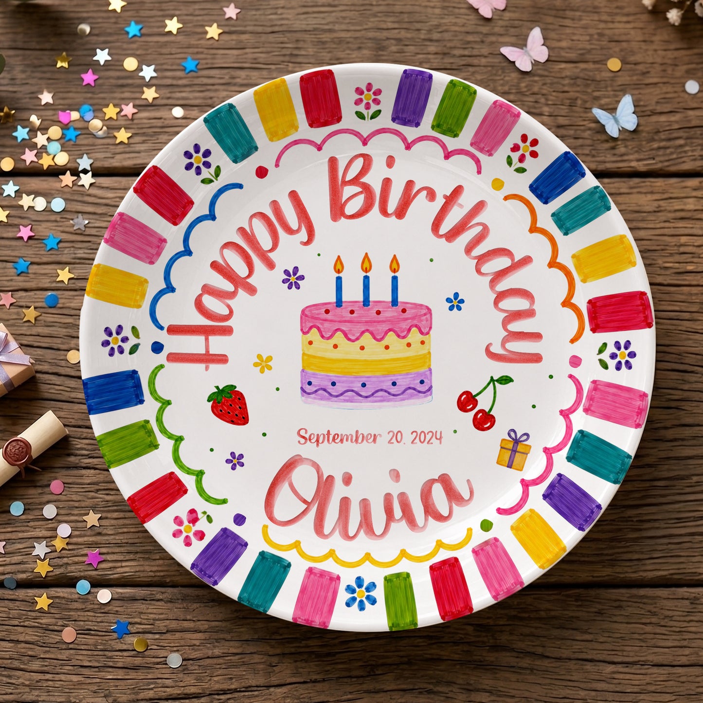 Bright Color Birthday Keepsake Personalized Birthday Plate P710KQF0