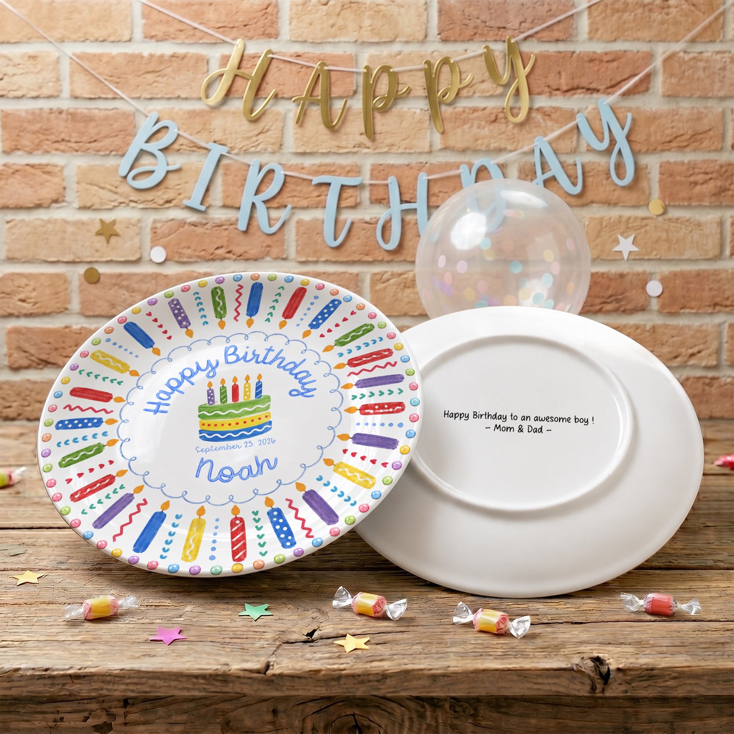 Colorful Birthday Candles Keepsake Personalized Birthday Plate P785ZC0