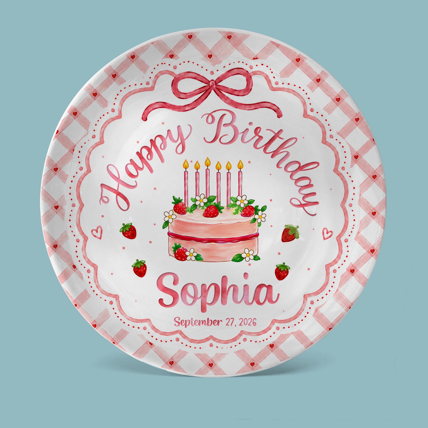 Strawberry Cake Personalized Birthday Plate for Girls, Custom Birthday Keepsake Gift P722H0R0