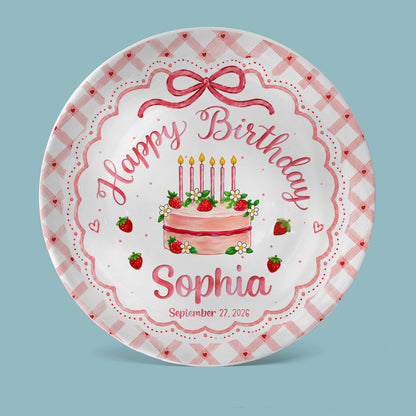 Strawberry Cake Personalized Birthday Plate for Girls, Custom Birthday Keepsake Gift P722H0R0