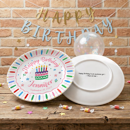 Colorful Birthday Cake Keepsake Personalized Birthday Plate for Kids D6250W50
