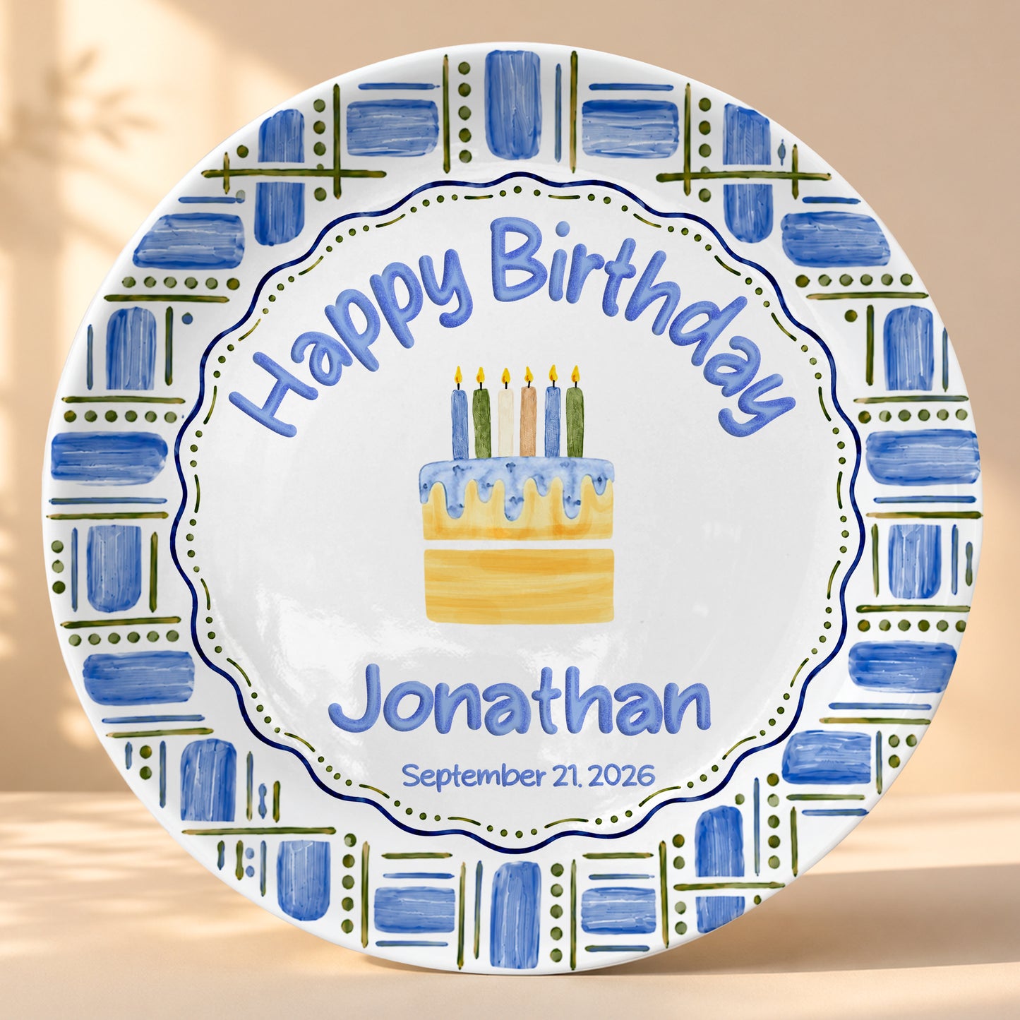 Blue Plaid Personalized Birthday Plate for Boys, Custom Birthday Keepsake Gift P730VM90