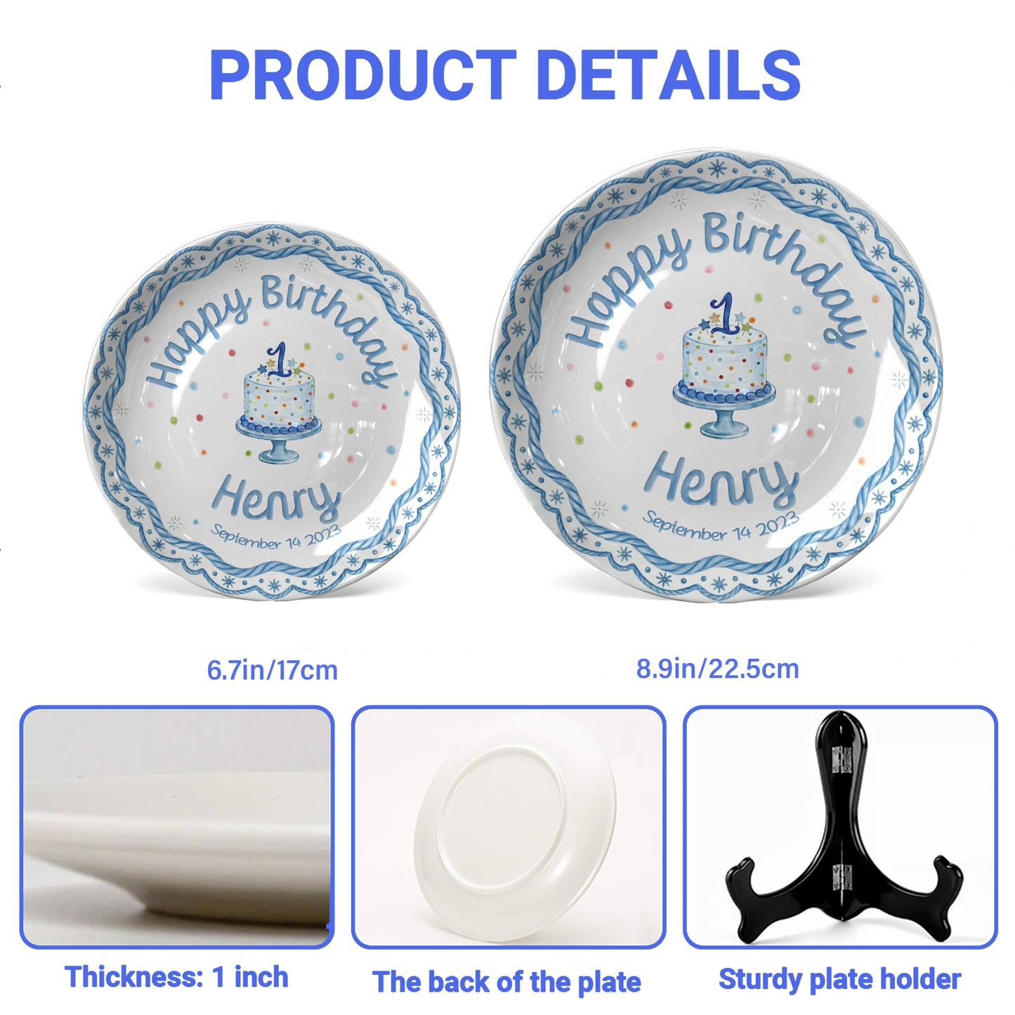 Blue Scallop Border Personalized Birthday Plate P417LAJ0