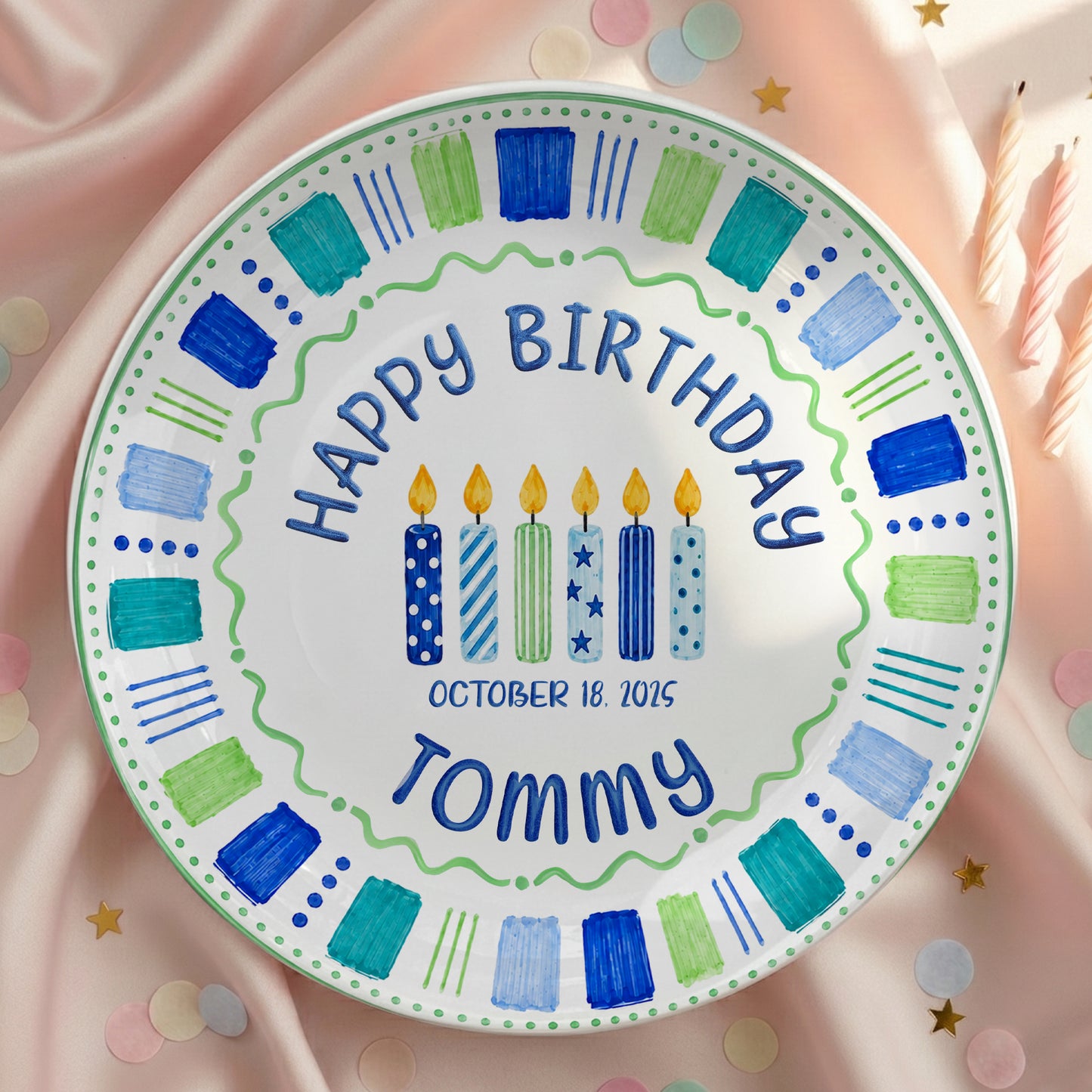 Blue Candle Birthday Tradition Personalized Birthday Plate for Boy P622QHO0