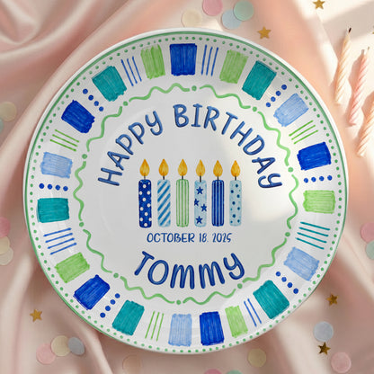 Blue Candle Birthday Tradition Personalized Birthday Plate for Boy P622QHO0