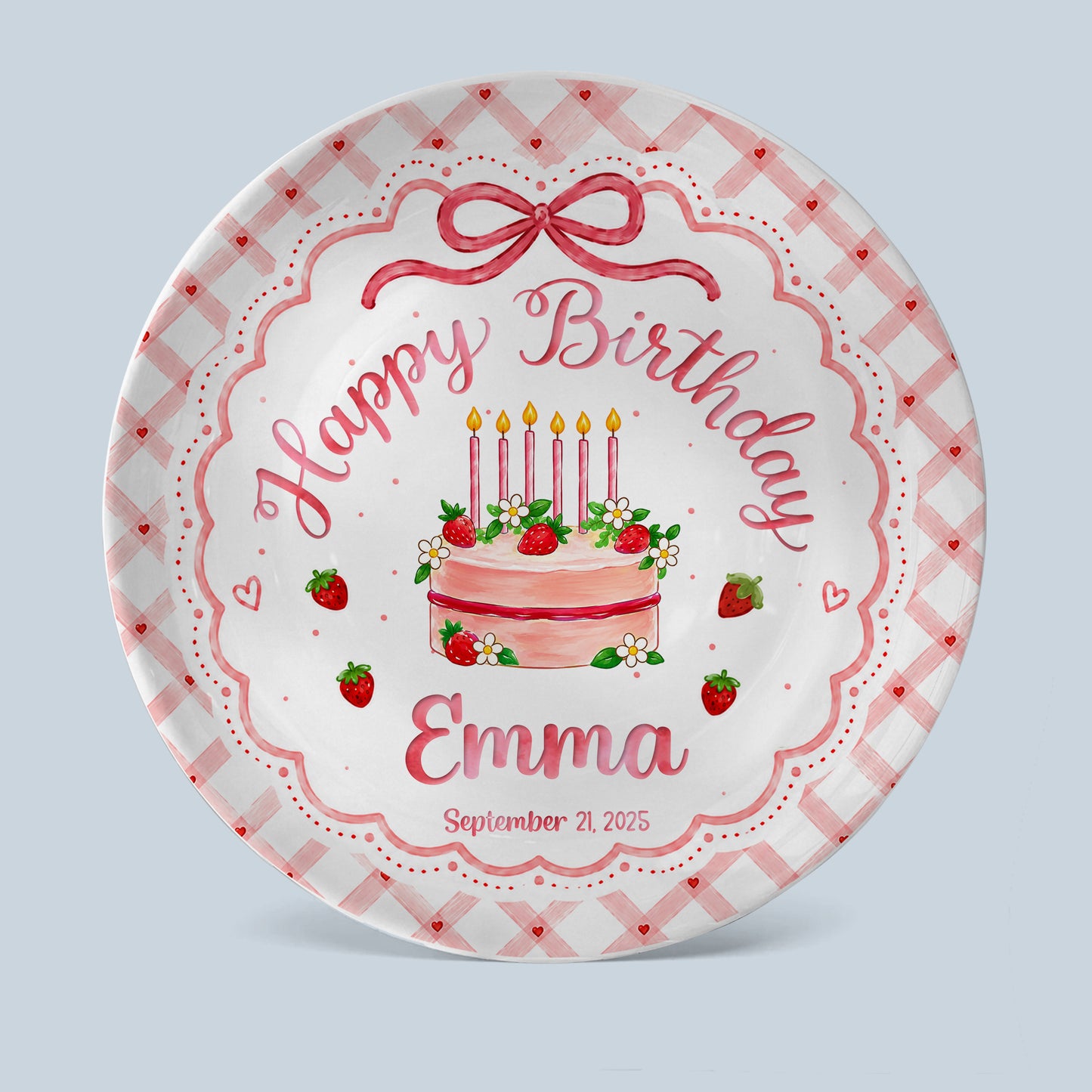Strawberry Cake Personalized Birthday Plate for Girls, Custom Birthday Keepsake Gift P722H0R0