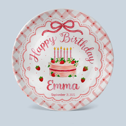 Strawberry Cake Personalized Birthday Plate for Girls, Custom Birthday Keepsake Gift P722H0R0