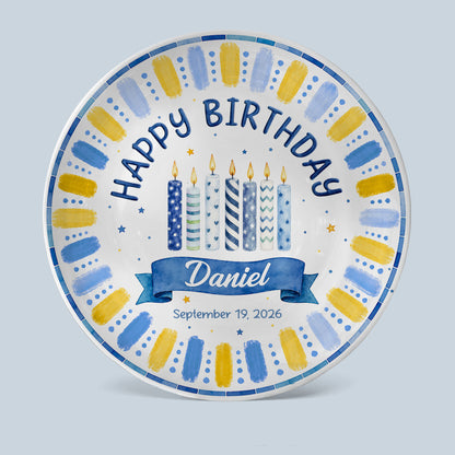 Blue Birthday Candles Keepsake Personalized Birthday Plate P729XG0