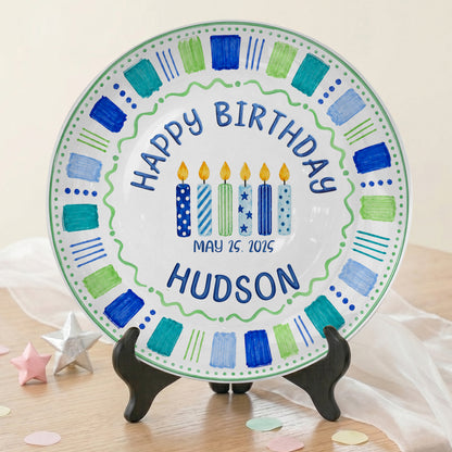 Blue Candle Birthday Tradition Personalized Birthday Plate for Boy P622QHO0