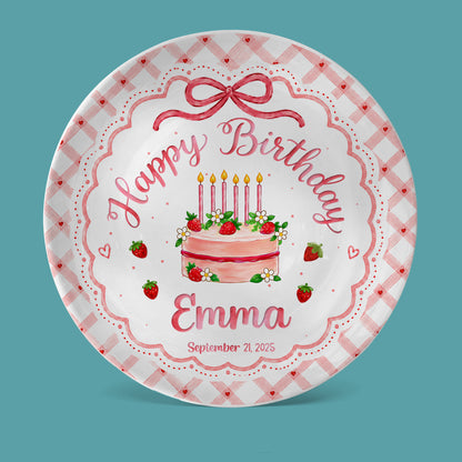 Strawberry Cake Personalized Birthday Plate for Girls, Custom Birthday Keepsake Gift P722H0R0