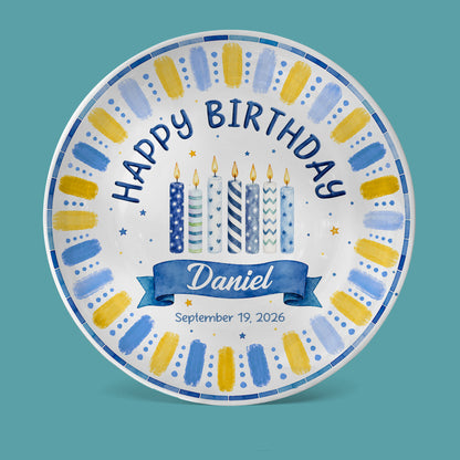 Blue Birthday Candles Keepsake Personalized Birthday Plate P729XG0