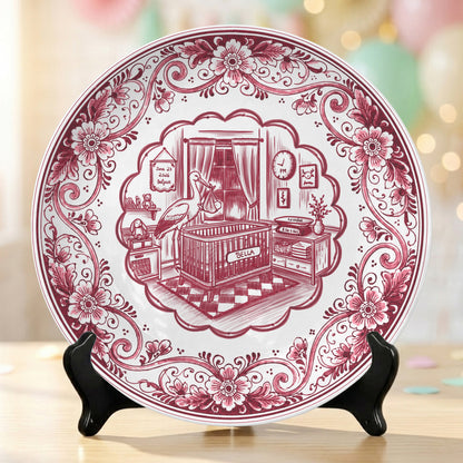 Pink Delft Newborn Birth Announcement Custom Ceramic Personalized Birthday Plate P820NIX0