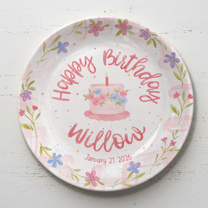 Floral Cake with Blush Border Personalized Birthday Plate P29SK70