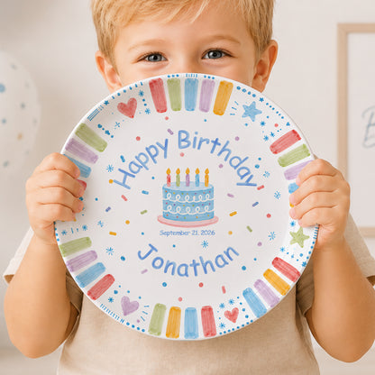 Blue Cake and Colorful Border Cake Personalized Birthday Plate P611K5R0