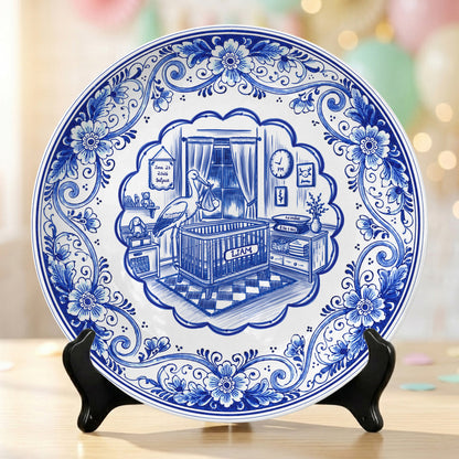 Delft Blue Newborn Birth Stats Custom Ceramic Keepsake Personalized Birthday Plate P820H8A0
