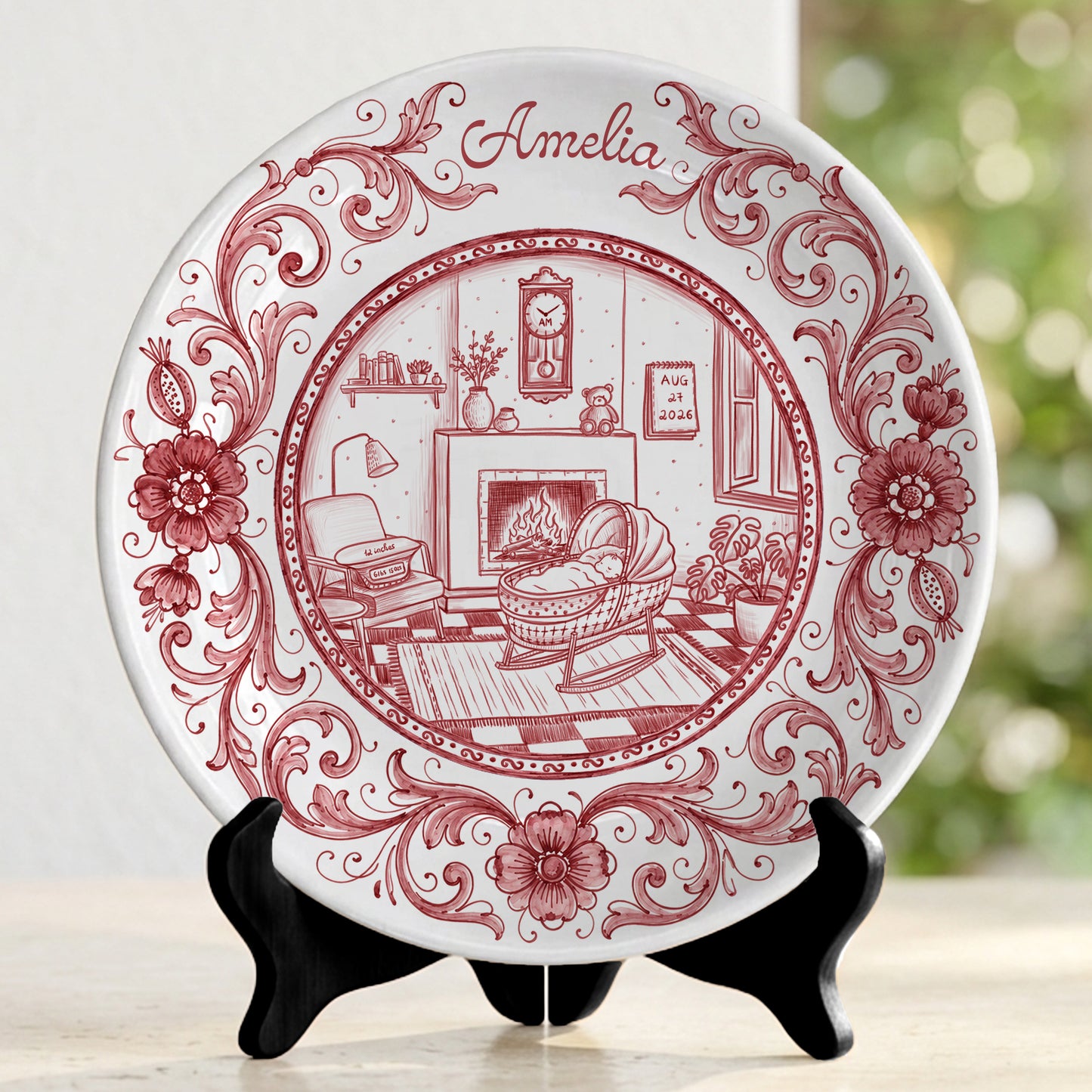 Red Baby Birth Keepsake Personalized Birthday Plate P719RMV01b