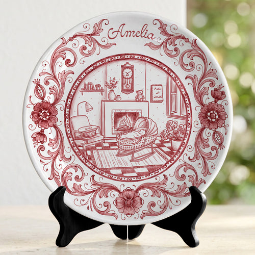 Red Baby Birth Keepsake Personalized Birthday Plate P719RMV01b