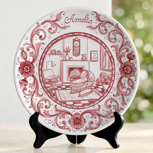 Red Baby Birth Keepsake Personalized Birthday Plate P719RMV01b