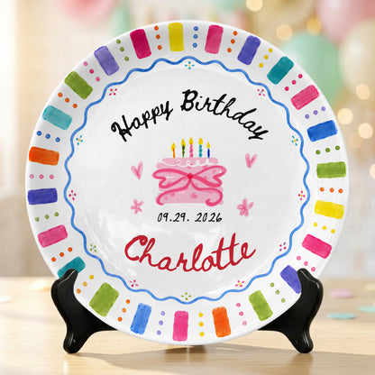 Rainbow Candles Birthday Cake Custom Name Gift Personalized Birthday Plate P814DRZ0