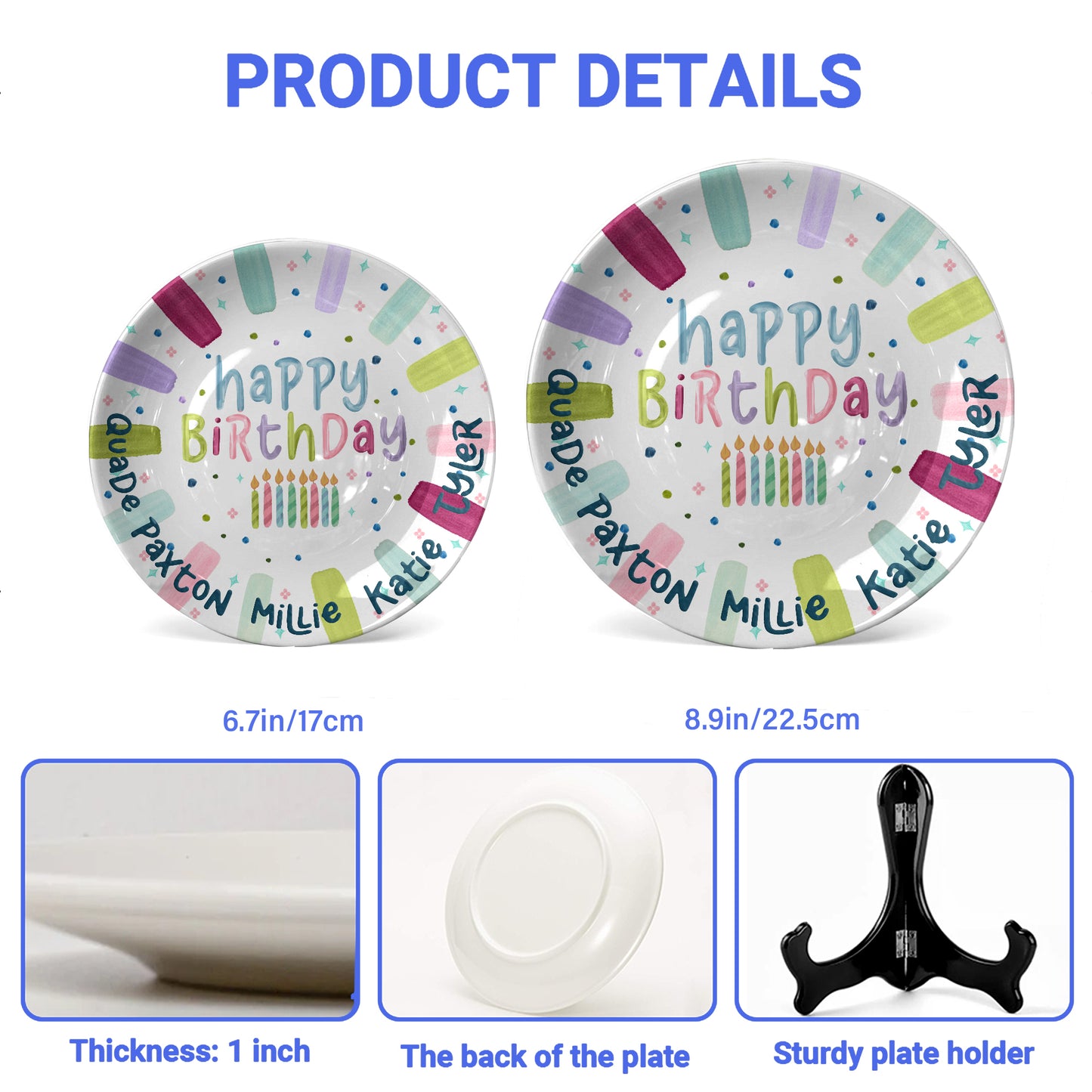 Rainbow Stripe Candle Personalized Birthday Plate for Kids P525IDR0