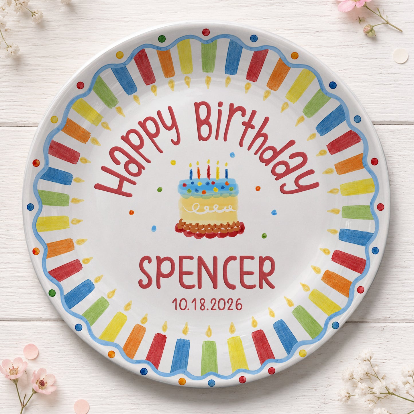 Kids Cake Keepsake Custom Name Ceramic Personalized Birthday Plate P826FVK0