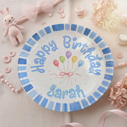 Blue Striped Balloon Personalized Birthday Plate P225XBR0