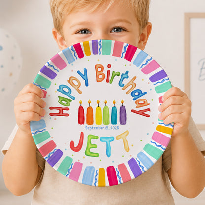Rainbow Stripe Colorful Candle Personalized Birthday Plate D6103AG0