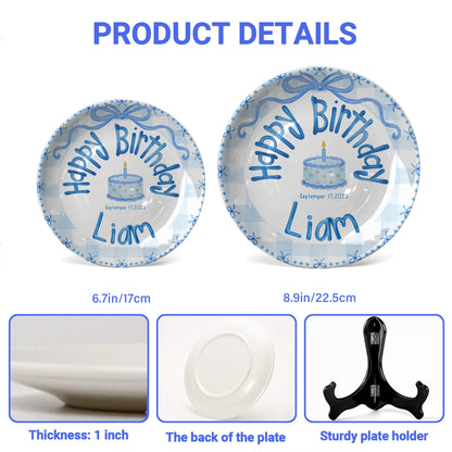 Soft Blue Gingham Personalized Birthday Plate P410VFL0