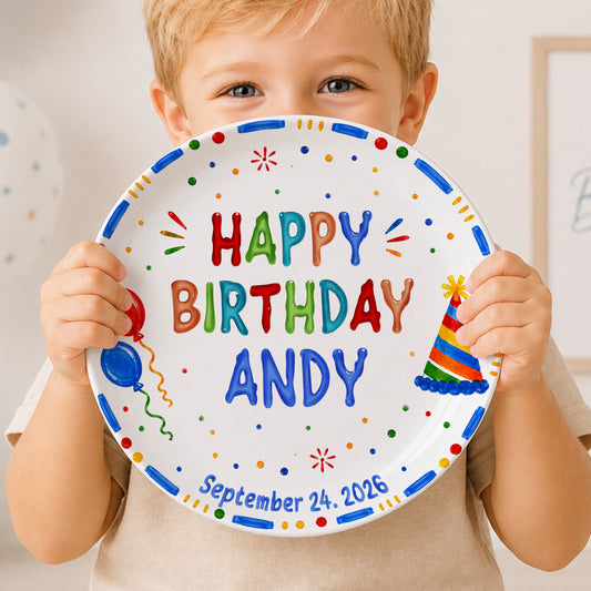 Colorful Balloon and Party Hat Birthday Personalized Birthday Plate P528XA40