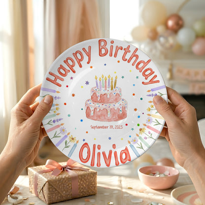Floral Candle Cake Personalized Birthday Plate P423TT60