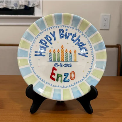 Striped Candle Personalized Birthday Plate P512JHT0