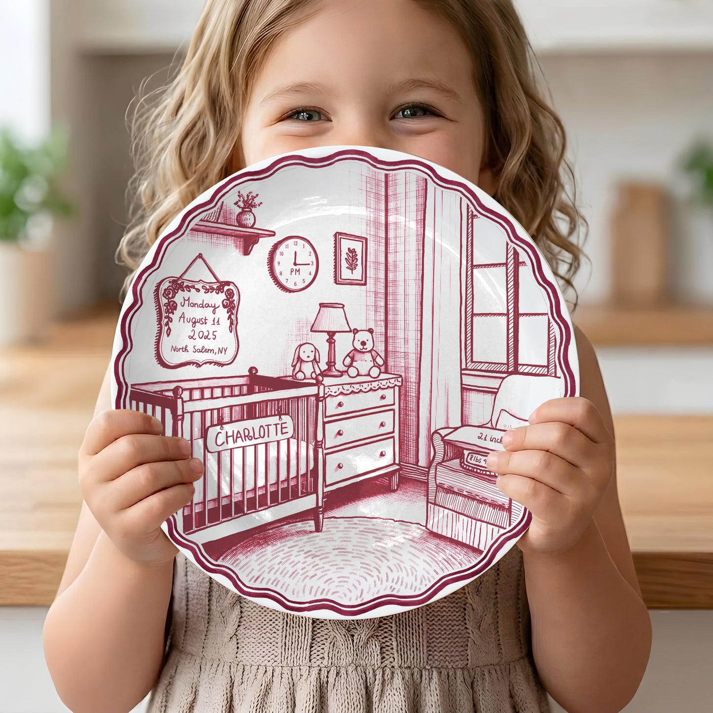 Pink & Blue Nursery Scene Personalized Birth Plate P513DV80
